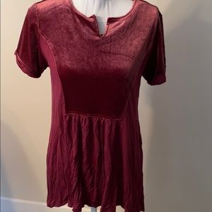 Burgundy tunic with velvet detail